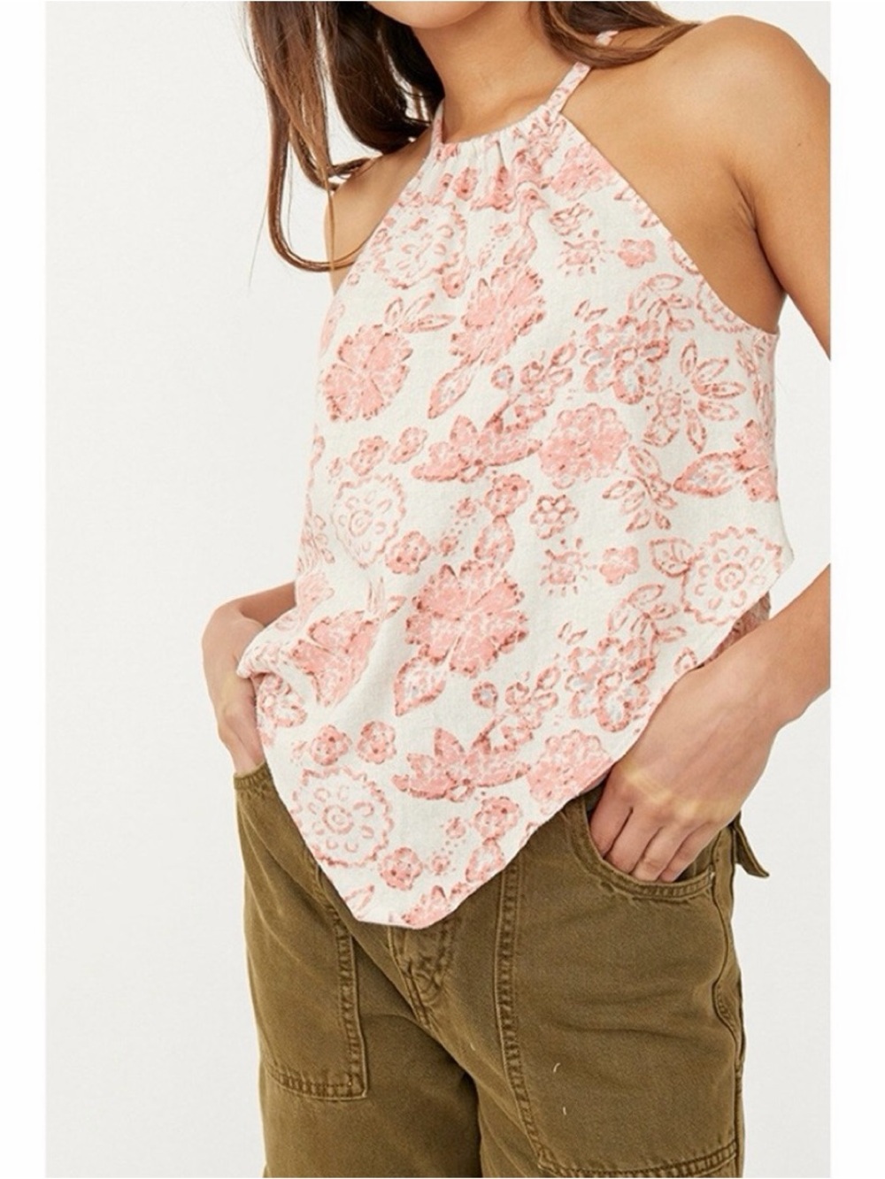 Free People Pink Daisy Halter Tank Top